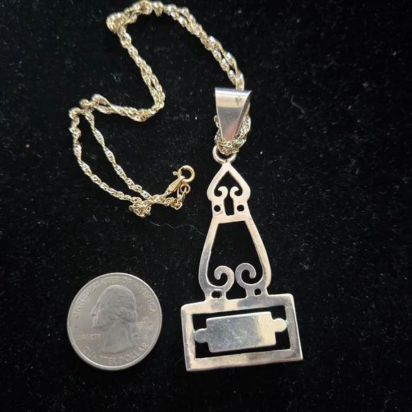 Artisan Modernist Sterling Silver & Agate Necklace 19" - Picture 2 of 4